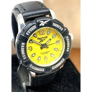 Reebok Women's Watch Quartz VX12 Diver Yellow Dial Black Leather Strap 29mm